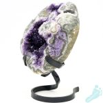 AAA Amethyst Quartz on Moss Agate Geode on Black Iron Stand