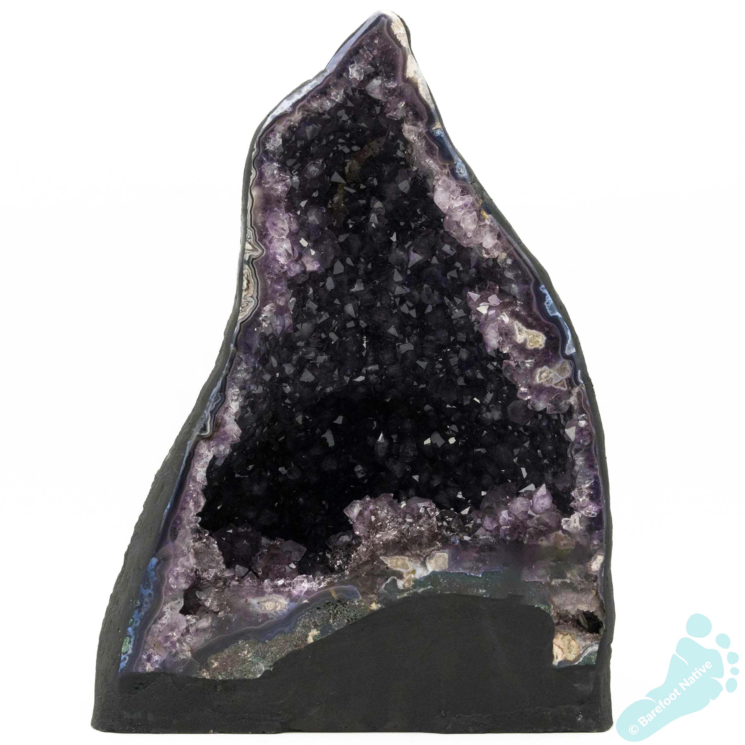 AAA Amethyst Quartz with Druze Goethite on Moss and Blue Lace Agate Cathedral