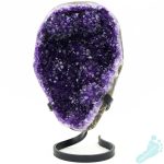 AAA Amethyst Quartz with Small Calcite Crystals Geode on Black Iron Stand