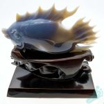 Blue Lace Agate with Amethyst Fish Sculpture on Wooden Stand