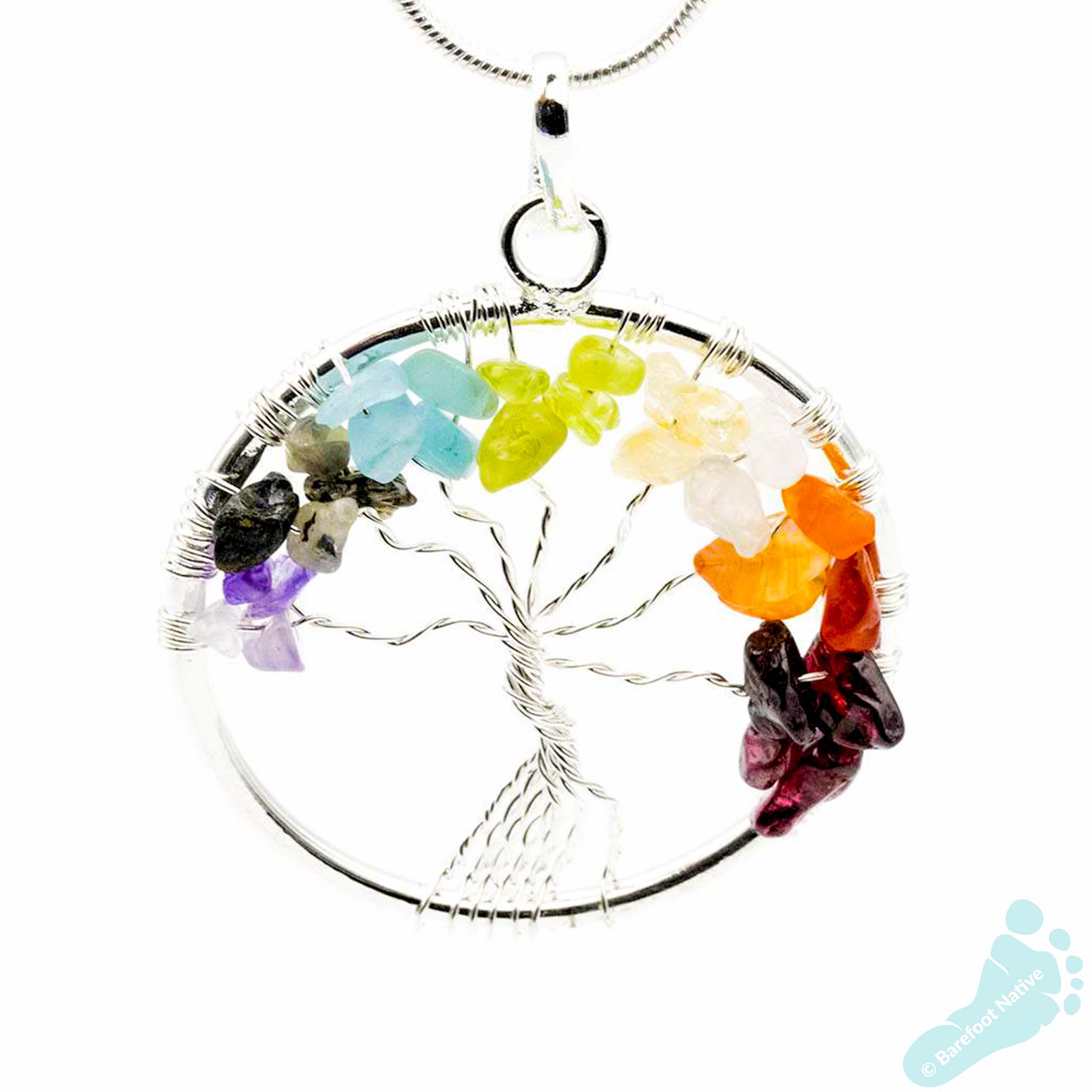 Chakra Tree Of Life Pendant Necklace With Owl Lucky Charm - Zencrafthouse