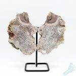 Pink "Rose" Amethyst Geode Butterfly Pair on Black Iron Stand