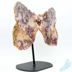 Pink "Rose" Amethyst Geode Butterfly Pair on Metal Stand