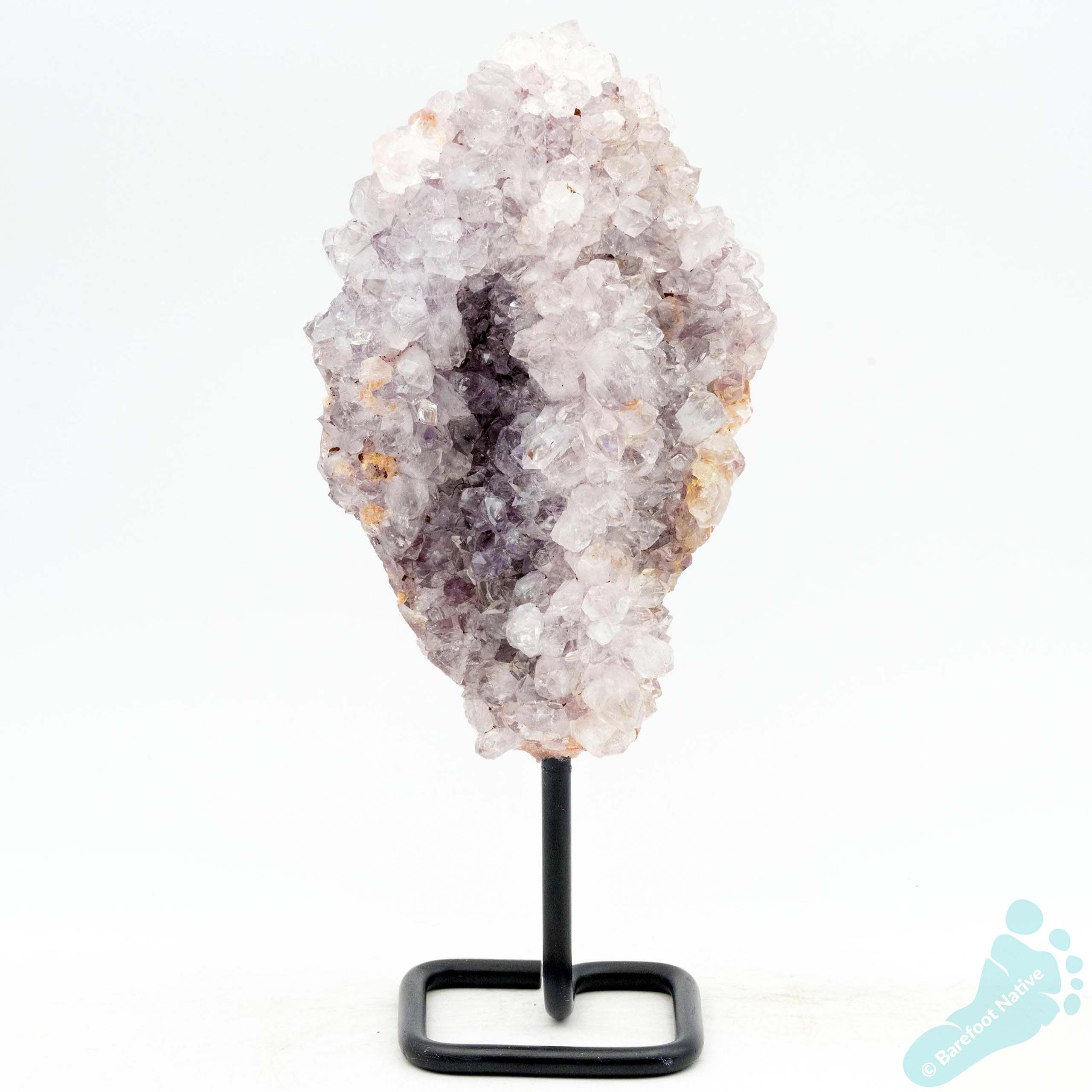 Pink "Rose" Amethyst Crystal Cluster on Black Iron Stand