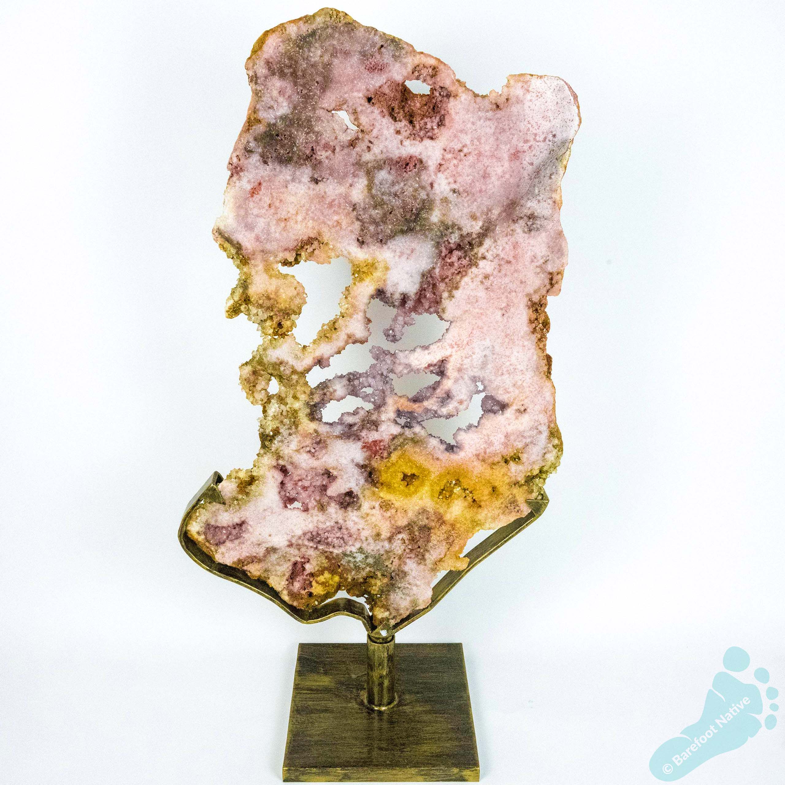 AAA Grade Pink Amethyst Geode Slice on Black Iron Stand