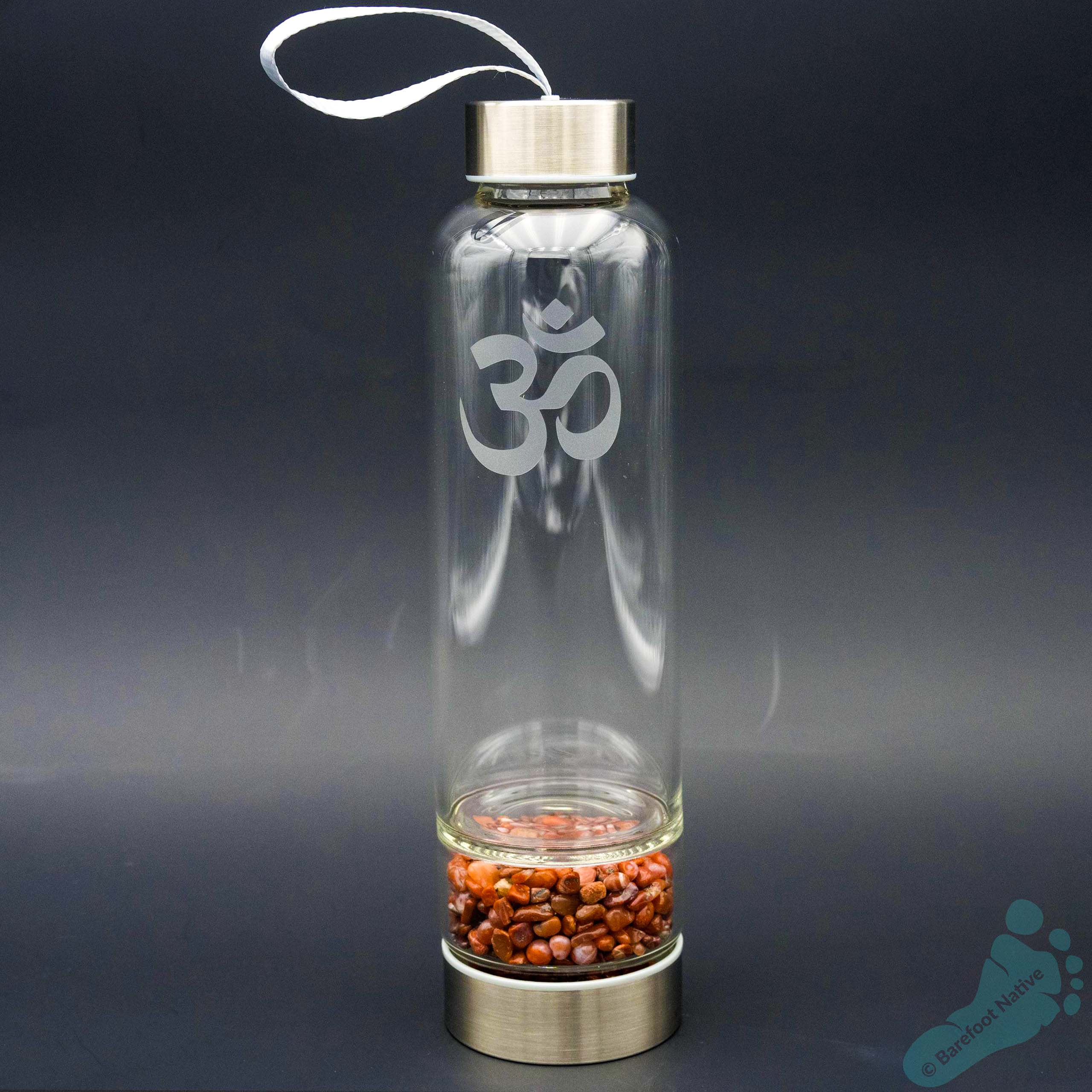 Carnelian Crystal Water Bottle with Om Symbol Print