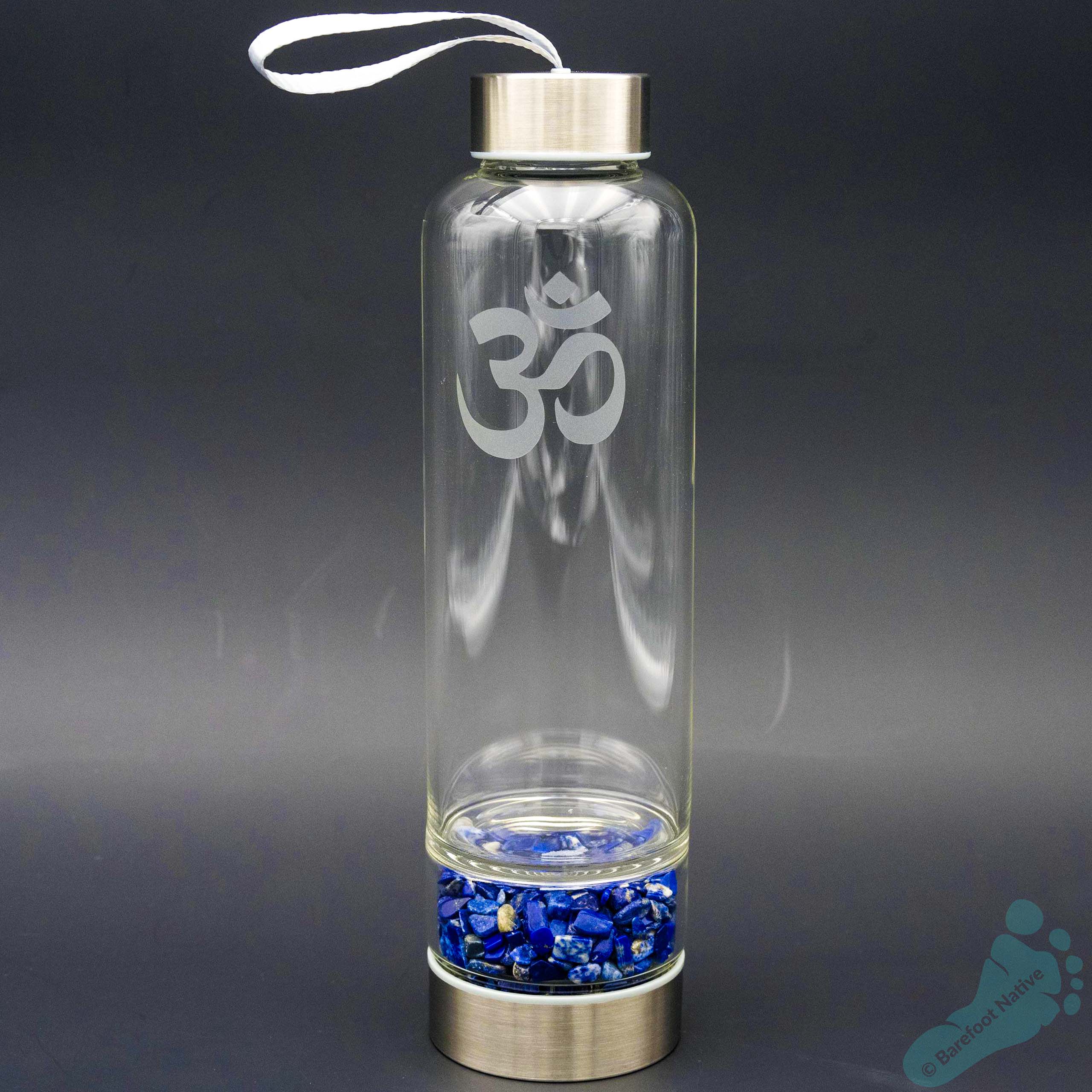 Lapis Lazuli Crystal Water Bottle with Om Symbol Print